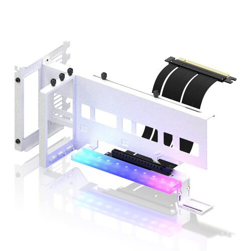 EZDIY-FAB 新しいRGB 垂直 PCIe4.0 GPUブラケット 垂直グラフィックカードホルダー ARGB 5V 3ピンLEDライト同期 PCIe 4.0 X16 Gen4 ライザーケーブル90度直角17cm ホワイトキット