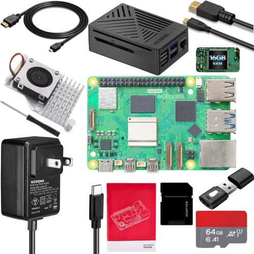 Vesonn Raspberry Pi5 16GB一揃いの道具技適済 ラズベリーパリア犬5 16GBゲーム盤/27W GaNワット数/64GB歌留多/能動的空調設備/１番ウッド/歌留多指導者/Micro HDout有線テレビ/書きあらわす書 ラズパイ5 16gb 一揃いの道具 ラズパイ