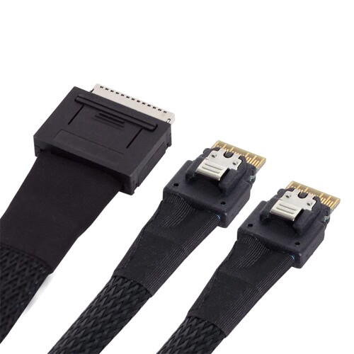 NFHK OCuLink 50cm PCIe x SFF-8611 8レーン x デュアルSFF-8654スリムライン 4x SSDデータ用ケーブル