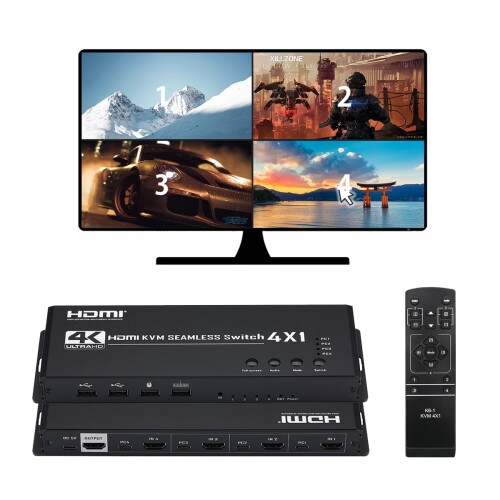 4K HDMI KVM 画面取りわける器 4インプット1最終生産物 HDMI KVM 画面取りわけるうつり変わり器 4x1 4台のマイコンを同時に分かち合うし hdmi画面うつり変わり器 4画面一斉に書きあらわす Quad viewer シームレス KVM スイッチャー なおなお書き4/なおなお書き5/ 監督すること写真機用 （IR
