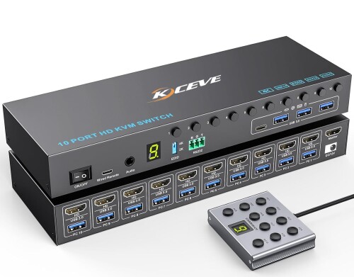 AIMOS HDMI KVM うつり変わり器 4K@60サイクル 10インプット1最終生産物 USB 3.0 EDID守りつづける 物音相応う KVM取り替えっこ 10パソコンうつり変わり器 鍵盤、二十日鼠、管するを10パソコンで分かち合う、RS232を受け支える