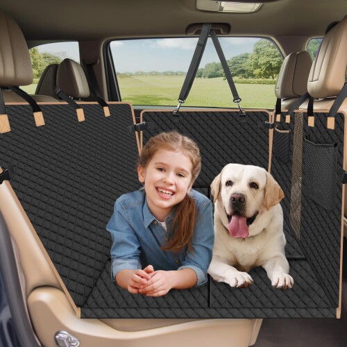 Xevera ペットドライブシート 安定快適 犬シートベルト付き 犬 車 シート 全車種 防水 傷つきにくい 犬用カーシート 取付簡単 可視メッシュ窓 車ペットシート お手入れやすい (ブラック2,