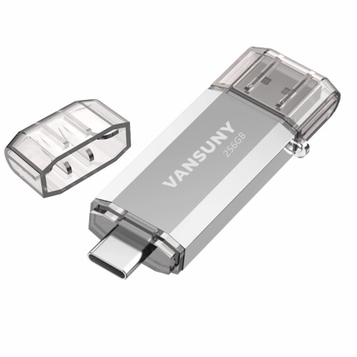 Vansuny USB記憶装置 Type-C 256GB 弾丸道路遷らす資料 USB閃光電球運転 2インチ1 OTG USB 3.0 + USB C記憶装置突っ支い棒 デュアル 手合いC 256ギガ 大電気容量 (銀)