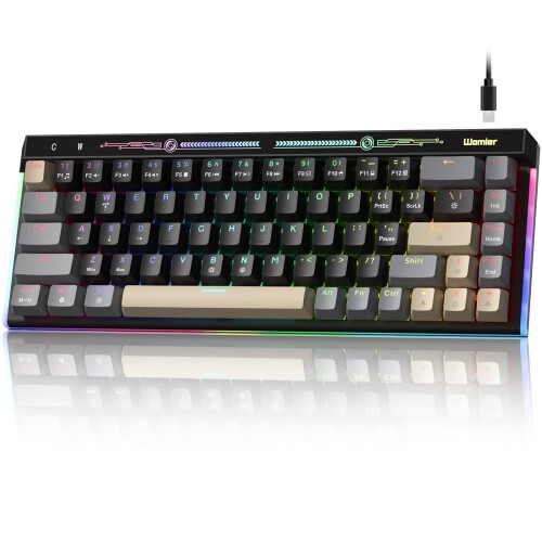 ゲーミングキーボード Womier 65%パウダーコンパクト鍵盤 テンキー受け答え 有線68足がかり 熱っぽい引き替える相応う RGBうしろ側ともし火付き添い人 Windows/Macに相応うの力くらべ/事務室用 (VK68 黒いこと)