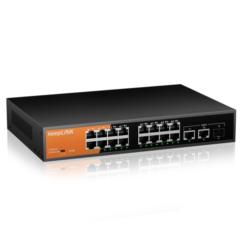 keepLiNK スイッチングこしき 16ポートアンマネージ スイッチングこしき 100Mbps (PoE+ x16 240W) 静音気違い受け答え