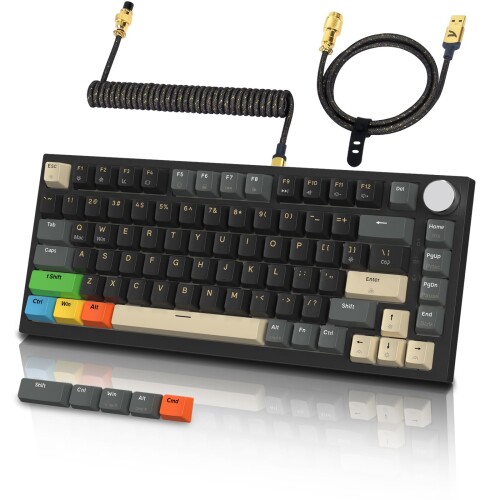 ATTACK SHARK K85 75%ラピッドトリガー ゲーミングキーボード 磁気スイッチ ガスケットマウント ホットスワップ対応 アンチゴースト PBTキーキャップ TKL 82キー ノブ付き コイルケーブル 有|カラーズストア2号店
