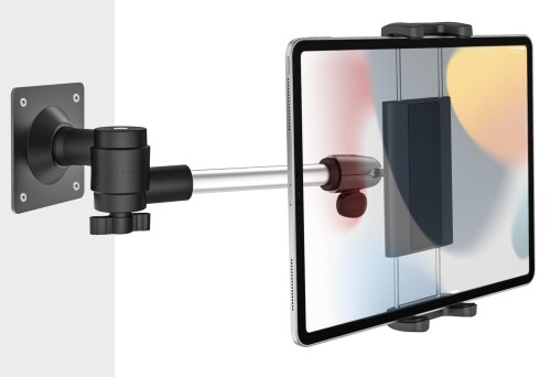 Dosvsi タブレットホルダー 壁掛け iPad スタンドキッチン ウォール携帯マウント アルミニウムアームスタンド ドリルベースマウント 任意調節 落下防止 頑丈 半永久的な設置 家/倉庫/浴室/