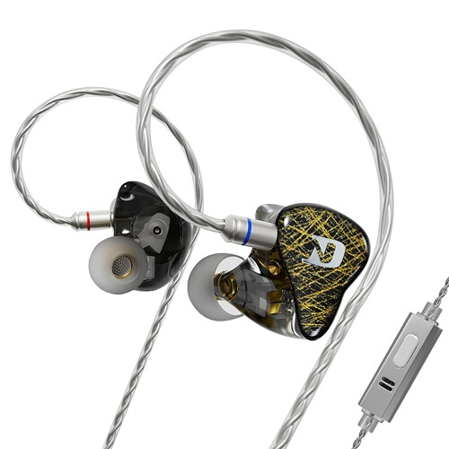 CCA ND 001 4BA+1DD インイヤーモニター、高忠実度IEMイヤ電話機、海千山千のある低音部 絡まりにくい着脱式有線テレビ付き添い人有線イヤ電話機 (黒いこと, マイクロホン付き添い人)