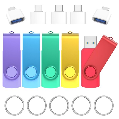 USB記憶装置 32GB 5個仕掛ける Wooolken USB3.0 超弾丸道路 資料遷らす 360度回転させる式腹積もり ?Type-C取り替えっこアダプターとーキーホルダー付き添い人 閃光電球運転(5色)