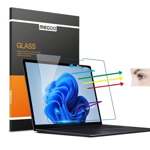 Megoo Surface Laptop 6/ Laptop 5/ Laptop 4/ Laptop 3/ Laptop 2/Laptop 1 用液晶ガラス保護フィルム 精度カットアウト 13.5 インチ，ブルーライトカット，指紋防止/気泡レス Surface Laptop 6 専用強化 保護 フィ
