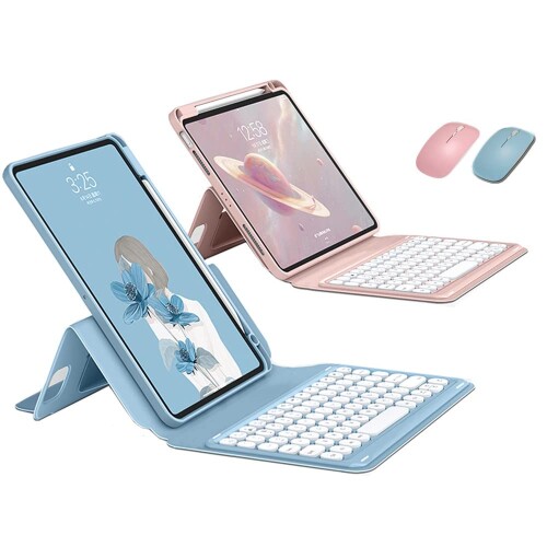 マウス付き iPad 第9世代 第8世代 第7世代 Air3 Pro 10.5 キーボードケース 縦置き 磁気吸着 丸いキー iPad 9 8 7 アイパッド 10.2 10.5 インチ ケース マグネット式 透明カバー 分離式 カラーキーボ