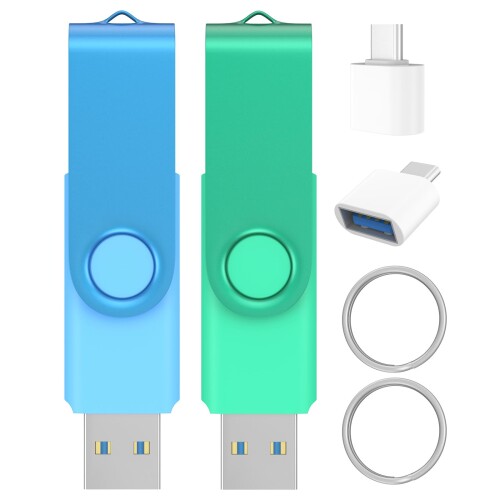 USB記憶装置 128GB 2個書き割り Wooolken USB3.0 超高速道路 資料移らす 360度回転させる式心積もり ?Type-C取り替えっこアダプターとーキーホルダー付き添い人 閃光電球運転(2色)