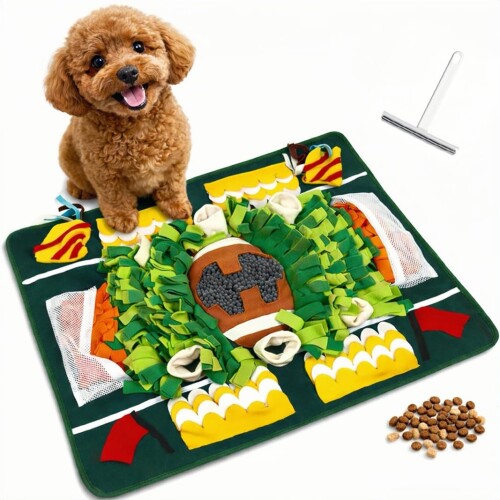 ノーズワーク 犬 おもちゃ ラグビーフィールド風｜加厚大判サイズ 犬 知育玩具｜早食い防止・毛玉取りブラシ付き 80×60cm