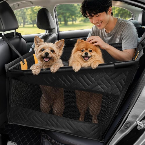 Geer Top ペットドライブシート 犬 猫 車 シート 後部座席 小型犬 中型犬 型崩れしにくい 飛び出し防止 汚れ防止 耐摩耗 折りたたみ式 犬車に乗せるグッズ アウトドア キャンプ 犬旅 車旅