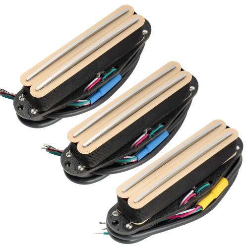 Musiclily Pro ST-DPHAアルニコ5 シングルサイズハムバッカー Super Distortion ネックミドルブリッジピックアップセット Stratストラトエレキギター用 クリームボディ クロームレール