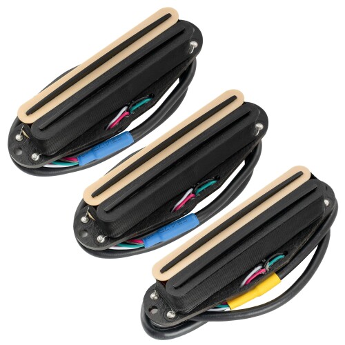 Musiclily Pro ST-DPHAアルニコ5 シングルサイズハムバッカー Super Distortion ネックミドルブリッジピックアップセット Stratストラトエレキギター用 ゼブラボディ ブラックレール