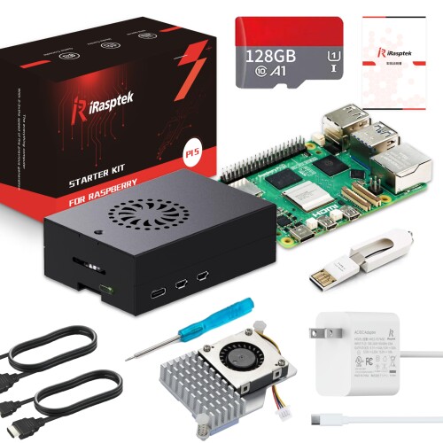 iRasptek Starter Kit For Raspberry Pi 5/ラズベリーパイ5 RAM 8GB ? 128GB ラズベリーパイ OSをプリインストー
