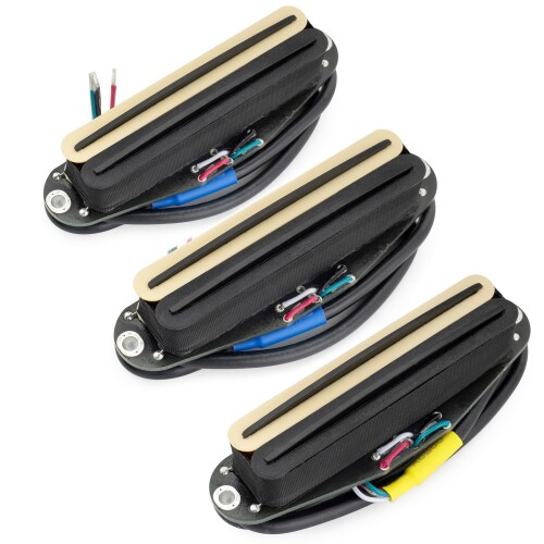 Musiclily Pro ST-DPHC セラミック シングルサイズハムバッカー ピックアップ Super Distortion ネックミドルブリッジPUセットストラトエレキギター用 ゼブラボディ ブラックレール