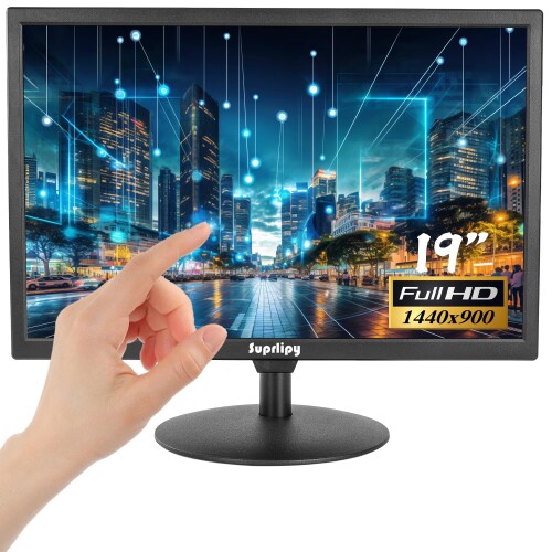 Suprlipy 19インチ タッチスクリーンモニター 1440x900 HDMI VGA AV USB BNC対応, 10ポイント静電容量タッチTFT LEDモニター ノートPC box PS5/PS4 Switch POSシステム用 内蔵ラウドスピーカー