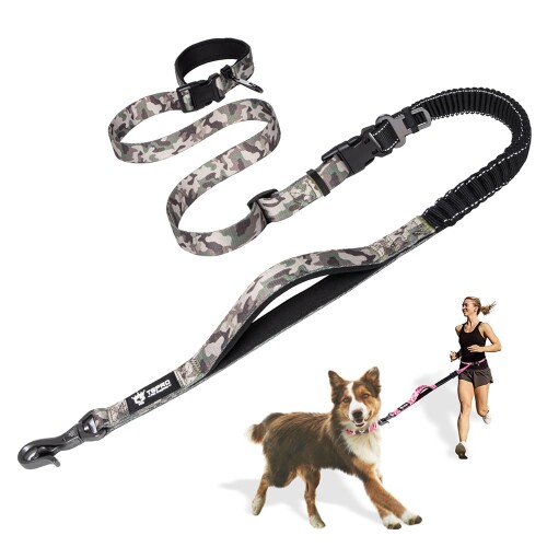 TSPRO 犬用リード 多機能リード ハンズフリー ショルダー 車用シートベルト対応 衝撃吸収 クッションハンドル 小型犬 中型犬 大型犬 対応 散歩 ランニング 安心安全 耐久設計（迷彩緑,Camo