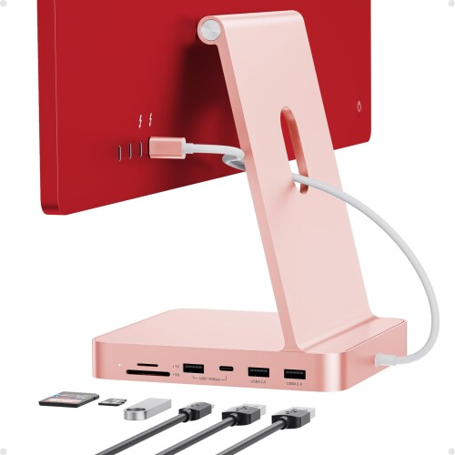 PULWTOP 7 イン 1 USB-C ハブ iMac 24 インチ 2021/2023 専用 M1/M3 アクセサリー M.2 NVMe SSD スロット搭載 (SSD 含まない) 1 x USB-C 3.2 Gen 2, 1 x USB-A 3.2 Gen 2, 2 x USB 2.0, MicroSD/TF カードリーダー ピンク|カラーズストア2号店