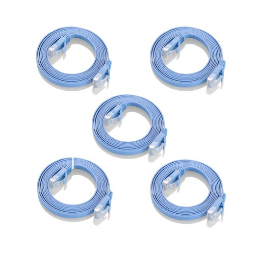 COOSEED フラットケーブル LANケーブル 1m UTP Cat6 ストレート 1m*5本 ブルー「1つパッケージ5本が含まれています」画像