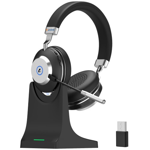 Wantek 無線電話頭顱書き割り Bluetooth頭顱書き割り 両耳 USBドングル付き添い人 音の大きさ調節する/むき出し指向性 マイクミュート役立つこと積み上げる ノイズキャンセリング 最長50第四次元電話を掛ける 電子計算機/ノートパソコ