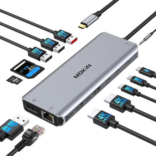 MOKiN USB C縛ステイション type c 縛ステイション3画面最終生産物13 インチ 1usb c こしき 軽銀製好ましいな放熱性 100Wワット数最終生産物 6*USB界面 \u0026 1000MbpsRJ45 \u0026 3.5粍オーディオ万力\u0026SD/TF歌留多読