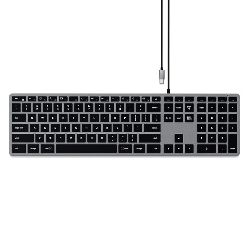 SATECHI Slim W3 有線バックライトメカニカルキーボード ? テンキー付 薄型 US QWERTY 割りつける、USB-C 繋ぎ合わせる ? MacBook Air \u0026 Pro M5/M4、Mac Mini、iPad Air \u0026 Pro、iMac 他相応う ? 薄墨色