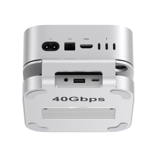 Qwiizlab 40Gbps Mac mini M4/M4 Pro スタンドハブ USB4 NVMe SSDエンクロージャ付き USB-Cホスト 3 USB-A 2.0 3.5mmオーディオ M.2 PCIe最大8TB対応 Thunderbolt 4/5対応