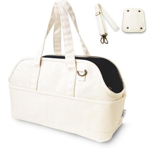 dot. ペット キャリーバッグ 犬 猫 小型犬 トートバッグ 帆布 (生成り, M(40L x 20W x 30H cm)|カラーズストア2号店