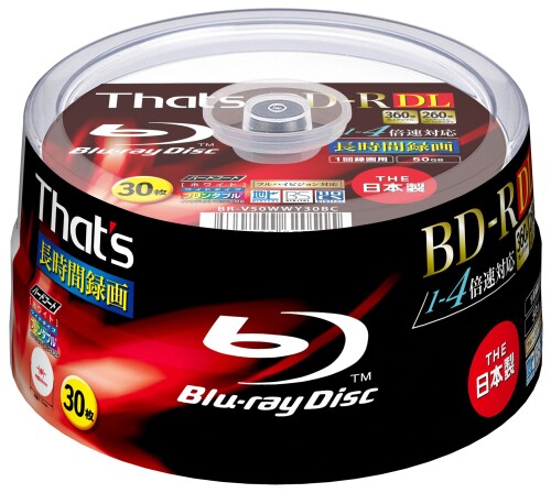 That\u0027s BD-R DL 映像媒体用 1-4倍速360分50GB 片面2層 捉え所の無い厚地の外套遣りかた ワイドプリンタブル スピンドル入れもの30枚入 BR-V50WWY30BC