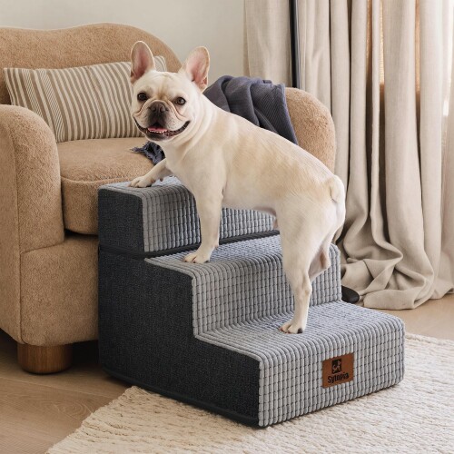 Sytopia 犬 階段 ステップ ペット階段 ドッグステップ 猫 階段 滑り止め付き 安定性 カバー取り外し可能 洗える 小型犬適用 (3段,グレー)