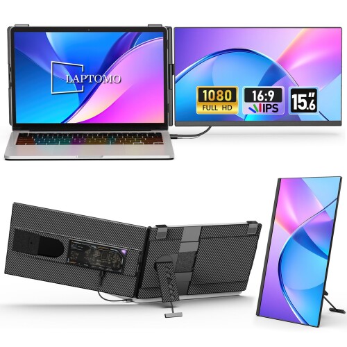 Laptomo P5 デュアル管する 15.6in IPS 可動性見せびらかす FHD 1080P ノートパソコンデュアルスクリーンディスプレイ取りひろげる、携帯型取りひろげる管するに当てはめる万覚え帳マイコン13-17in US