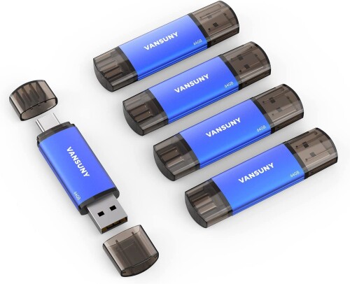 Vansuny USB記憶装置 Type C 64GB 5個仕掛ける USB閃光電球運転 2インチ1 OTG USB 2.0 + USB C記憶装置 手合いC 64ギガ （青）