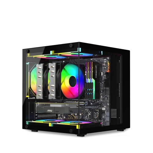 MOIKYIGI 超小型 MicroATX MiniITX パソコン容れもの 強化因子硝子側板 コンパクトデスクトップケース (黒いこと)