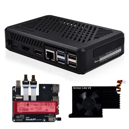 GeeekPi DeskPi Lite Pi5 入れもの ワット数名取り草、PCIe to M.2 HAT、積極的冷房装置、デュアルフルサイズHDMI、Raspberry Pi 5用、M.2 NVMe M-Key 2230/2242/2260/2280 SSD相応う