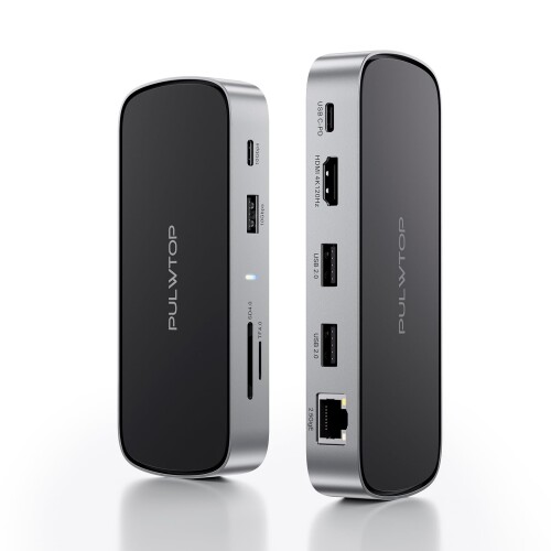 PULWTOP 10 インチ 1 小型 縛ステイション USB C パソコン ドック (アダプタ含まれない) 1 x HDMI 4K @120サイクル/ 8K @30サイクル + 2.5G イーサネット+ 2 x USB-A 2.0 + USB A/C 3.2 10Gbps+ SD/TF 4.0+ USB-C to 進行係り + PD最終生産物 100W Mac