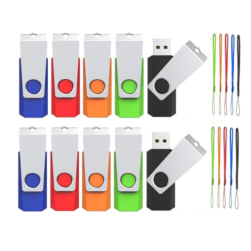 USB記憶装置 16GB 10個書き割りWooolken USB2.0 360度回転させる式心積もり軽さフラッシュドライブストラップ付き添い人資料保護することとうしろ押し用のUSB突っ支い棒