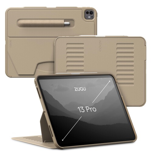 ZUGU CASE iPad Pro 13 インチ M4 / M5 (2024 / 2025)との互換性あり ケース 極薄 落下衝撃保護 10段階スタンド機能 ペンホルダー ワイヤレス充電 オートスリープ (Pro13 カバー, サンドベージュ)|カラーズストア2号店