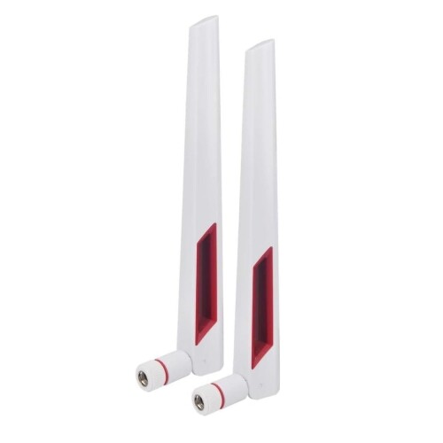 白と赤の 10dBi デュアル バンド シグナル ブースター Wi-Fi アンテナ (2.4GHz/5GHz-5.8GHz) SMA オス コネクタ付き ワイヤレス カメラ、ルーター、ホットスポット用 - 2 パック