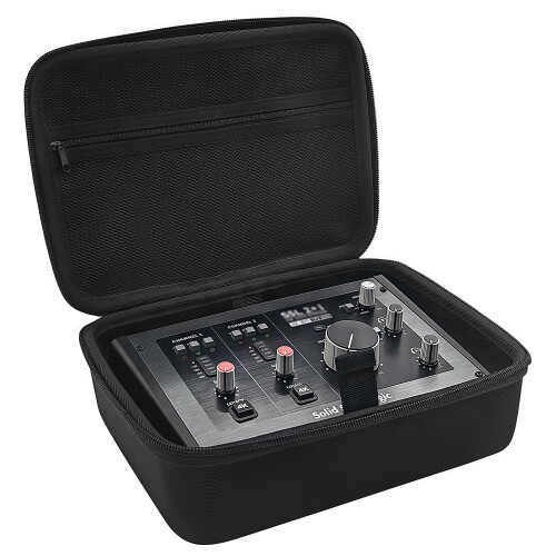 Musiin オーディオインターフェース収納ケース、SSL2 MKIIおよびSSL2+MKIIオーディオインターフェース対応、トップカバージッパーメッシュポケットデザインとハンドルストラップ、ポータブ