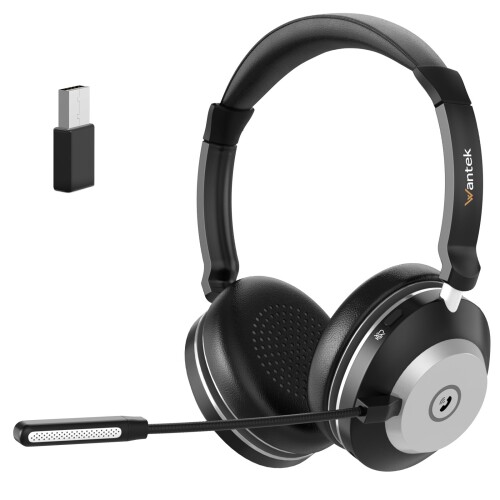 Wantek 無線電話頭顱書き割り Bluetooth 5.2 音の大きさ調節する/むき出し指向性ノイズキャンセリングマイク/USB2.4Gドングル パソコン用 無線電話 オンイヤーヘッドセットハンズフリー電話を掛ける 46第四次元の電話を掛ける第四次元 納める袋付