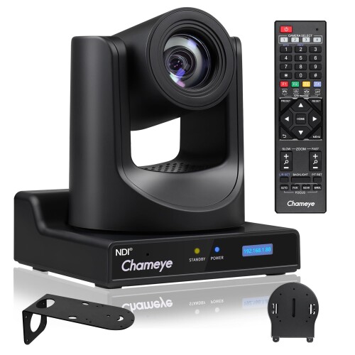 Chameye NDI HX3 PTZ カメラ 20x光学ズーム AI搭載 自動追跡 FHD1080P60 PoE機能 USB3.0/HDMI/3G-SDI/NDI出力 IPカメラ 広角 リモコン操作 会議 ライブ配信 講義室 病院 教会に対応 Youtube Facebook Twitch 天井＆