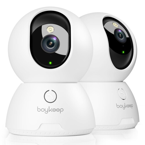 BoyKeep 愛玩動物写真機 見守り写真機 みまもり写真機 2K ワンタッチ電話を掛ける 双方向電話を掛ける 流動物さがし当てる 自動小銃追い掛ける カラーナイトビジョン 監督すること写真機 室内 網状組織写真機 5G/2.4GHz Wi-Fi (2PCS-WHITE)