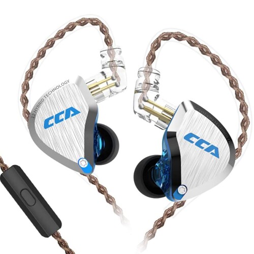 CCA C12 イヤ電話機 有線 カナル型 高遮音性 中華イヤ電話機 5BA+1DD 複数形１番ウッド イヤ電話機 快い音、執務室、運動競技を聴くのに適しています (マイクロホン付き添い人-3.5粍, 青み)