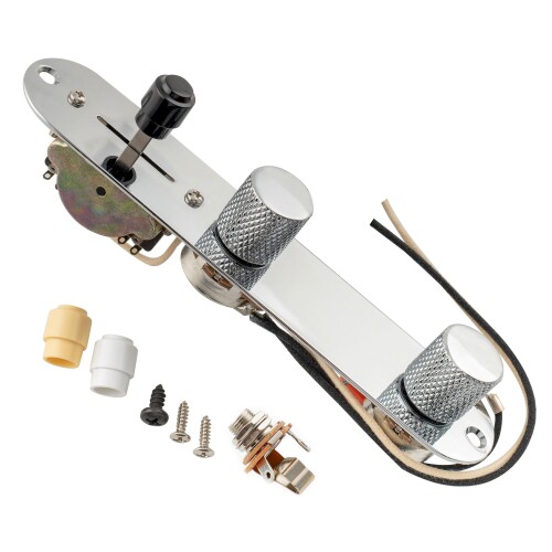 Musiclily Pro テレキャスター用配線済みコントロールプレートインポート Teleエレキギター用 3WAY スイッチポット250k[オーム] 1A1Bカーブ、 クローム