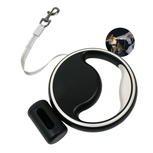DOGPET LEDライトリード 犬用リード 伸縮リード ロングリード ブレスレットリーシュ 小型犬 中型犬 牽引 LEDライト付き 3m USB充電式 テープ型 ゴミ袋ケース付き 夜散歩にも最適 ブラック