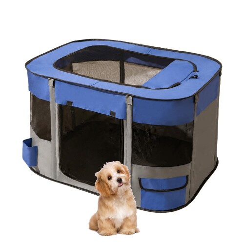 Benebomo ペットサークル 長方形 折りたたみ式 猫 犬 ケージ キャリーバッグ付き 組立簡単 屋根付き 通気 軽量 防災ペットケージ インドア アウトドア コンパクト メッシュサークル(S(70*55*4