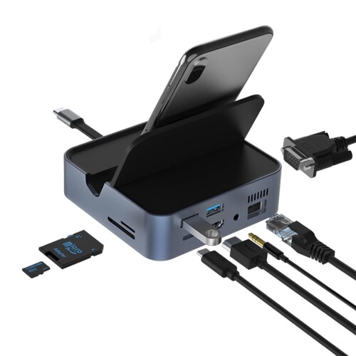 スマホをパソコン化する新発想 9in1多機能拡張ハブ Switch対応 超軽量206g コンパクト 9in1ポート搭載 USBハブ Type C to HDMI+VGA+RJ45+USB3.0*2+SD+TF+DC3.5+PD|カラーズストア2号店